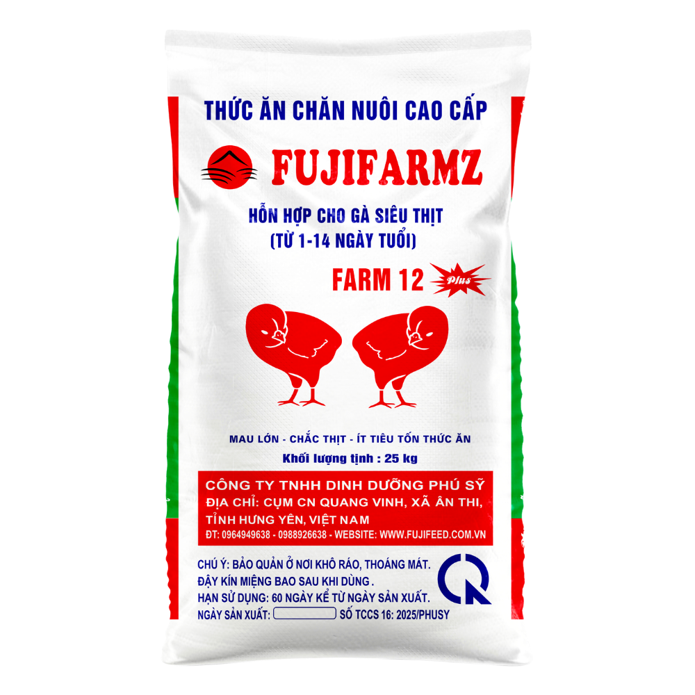 FARM 12 HỖN HỢP CHO GÀ SIÊU THỊT ( TỪ 1 ĐẾN 14 NGÀY TUỔI)