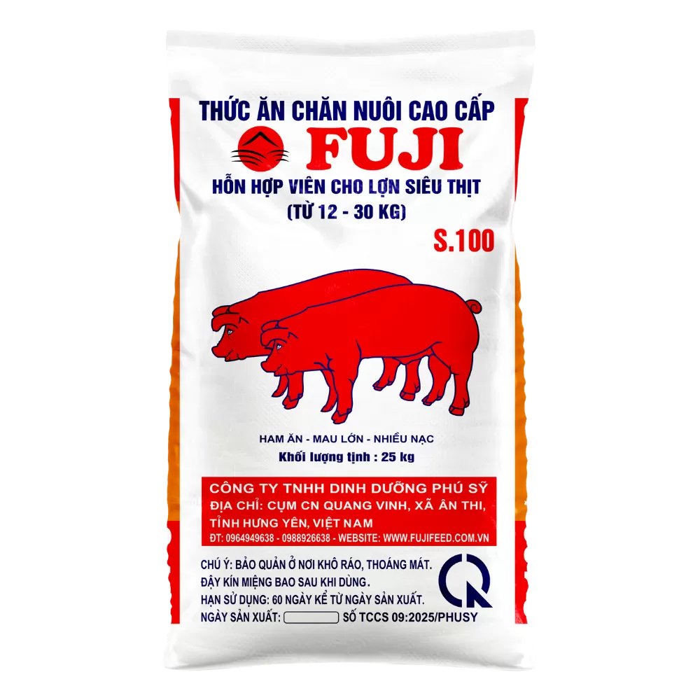 S.100 HỖN HỢP VIÊN CHO LỢN SIÊU THỊT (TỪ 12 ĐẾN 30 KG)